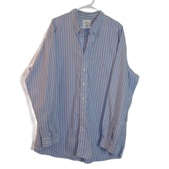 L.L.Bean 100% Cotton Button Down Long Sleeve Blue Striped Dress Shirt Si… - Picture 1 of 9